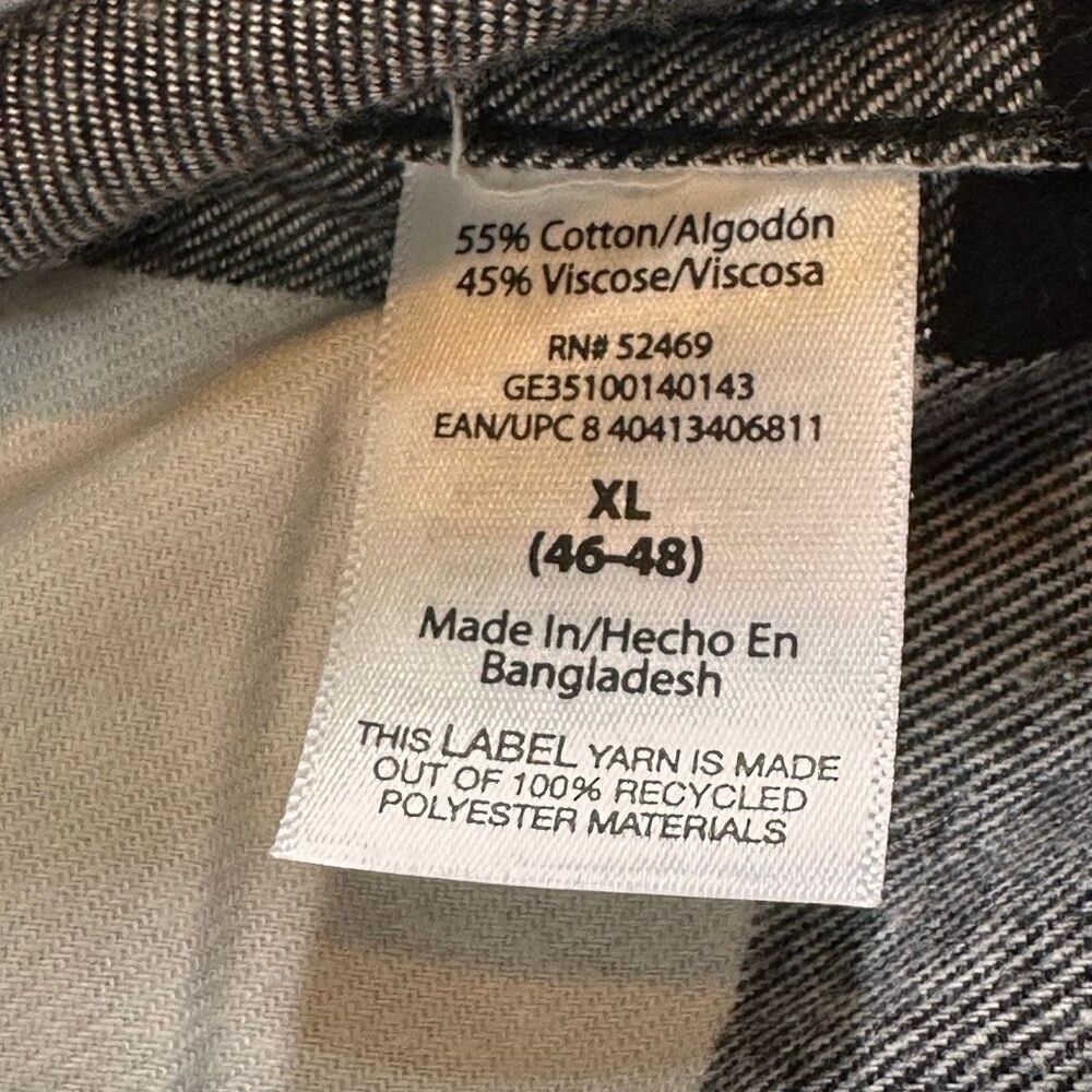 George Long Sleeve Button-Up Collard Shirt Flannel Plaid Black and White| Men Si - Picture 11 of 14
